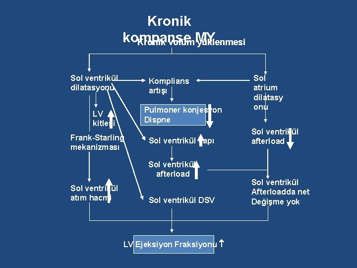 Kronik kompanse Kronik volüm MY yüklenmesi Sol ventrikül dilatasyonu Komplians artışı Pulmoner konjesyon Dispne