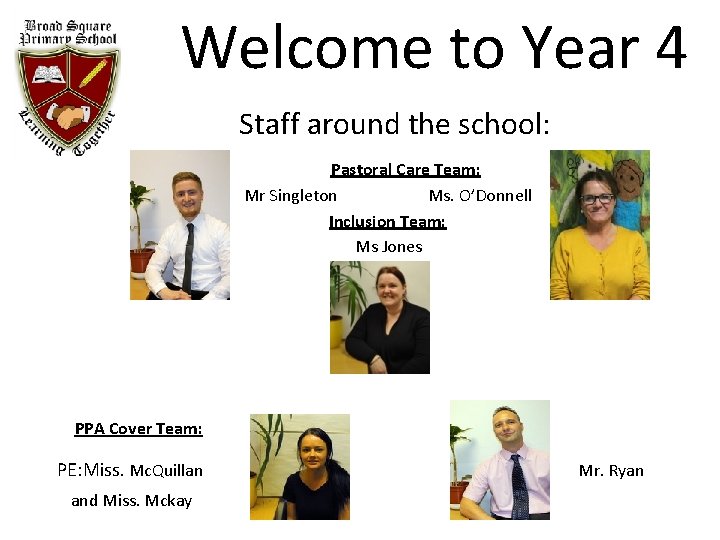 Welcome to Year 4 Staff around the school: Pastoral Care Team: Mr Singleton Ms.