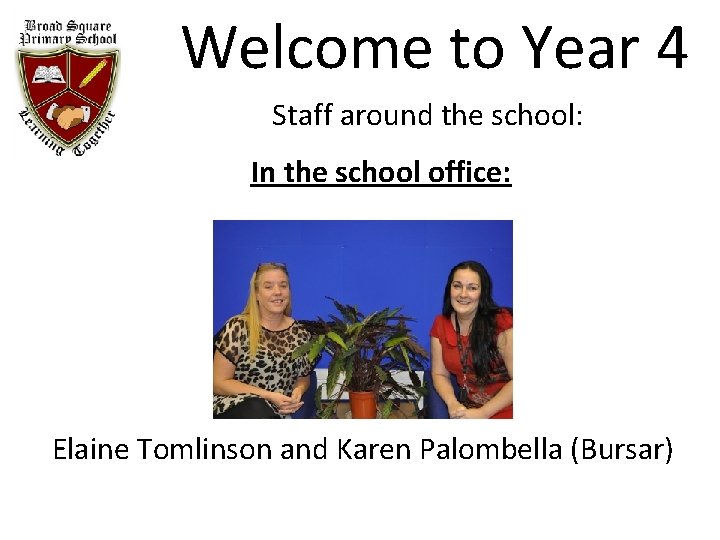 Welcome to Year 4 Staff around the school: In the school office: Elaine Tomlinson