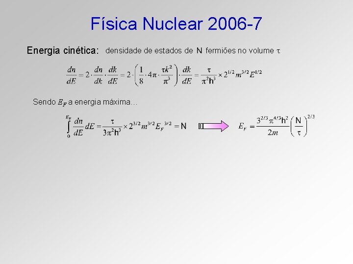 Física Nuclear 2006 -7 Energia cinética: densidade de estados de Sendo EF a energia