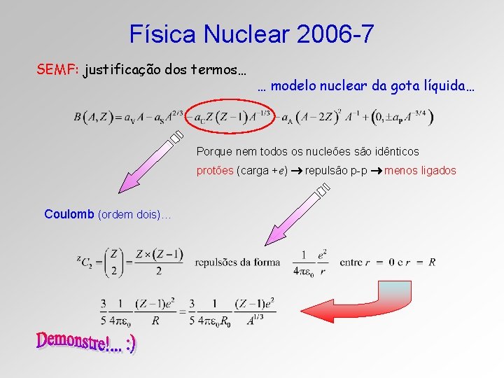 Física Nuclear 2006 -7 SEMF: justificação dos termos… … modelo nuclear da gota líquida…