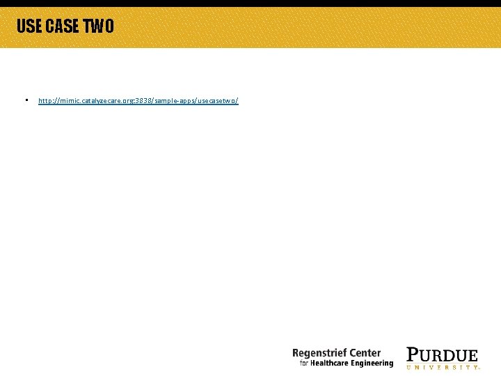 USE CASE TWO • http: //mimic. catalyzecare. org: 3838/sample-apps/usecasetwo/ 