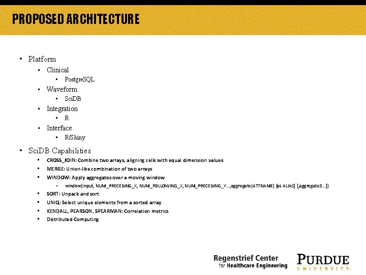 PROPOSED ARCHITECTURE • Platform • Clinical • Postgre. SQL • Waveform • Sci. DB