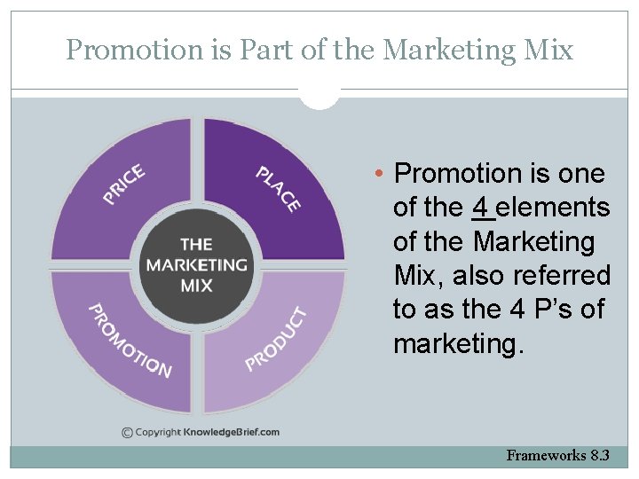 Promotion is Part of the Marketing Mix • Promotion is one of the 4