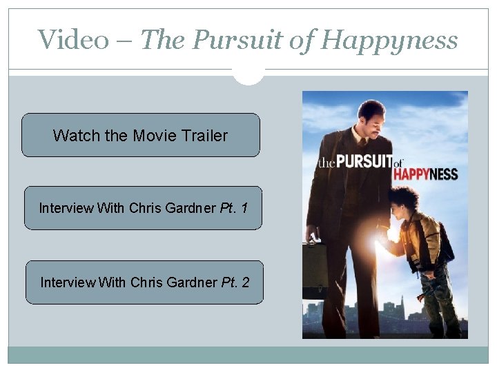 Video – The Pursuit of Happyness Watch the Movie Trailer Interview With Chris Gardner