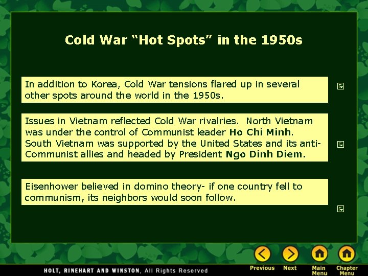 Cold War “Hot Spots” in the 1950 s In addition to Korea, Cold War Cold War “Hot Spots” in the 1950 s In addition to Korea, Cold War