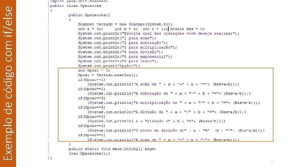 Exemplo de código com if/else 