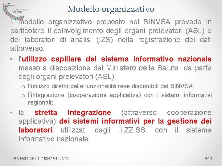 Modello organizzativo Il modello organizzativo proposto nel SINVSA prevede in particolare il coinvolgimento degli