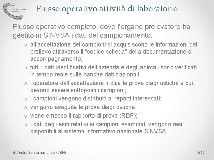 Flusso operativo attività di laboratorio Flusso operativo completo, dove l’organo prelevatore ha gestito in