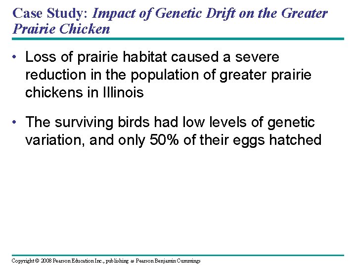 Case Study: Impact of Genetic Drift on the Greater Prairie Chicken • Loss of