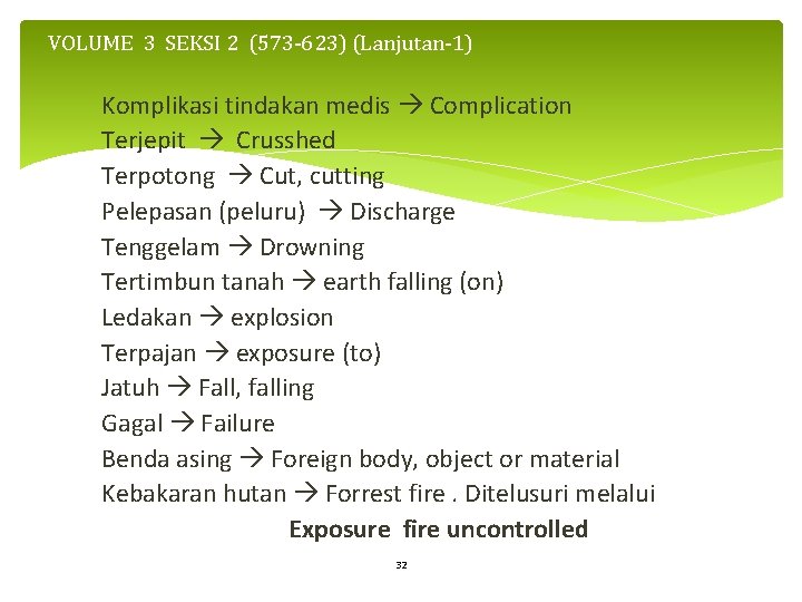 VOLUME 3 SEKSI 2 (573 -623) (Lanjutan-1) Komplikasi tindakan medis Complication Terjepit Crusshed Terpotong