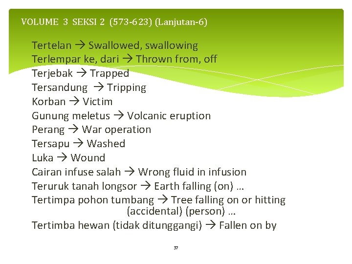 VOLUME 3 SEKSI 2 (573 -623) (Lanjutan-6) Tertelan Swallowed, swallowing Terlempar ke, dari Thrown