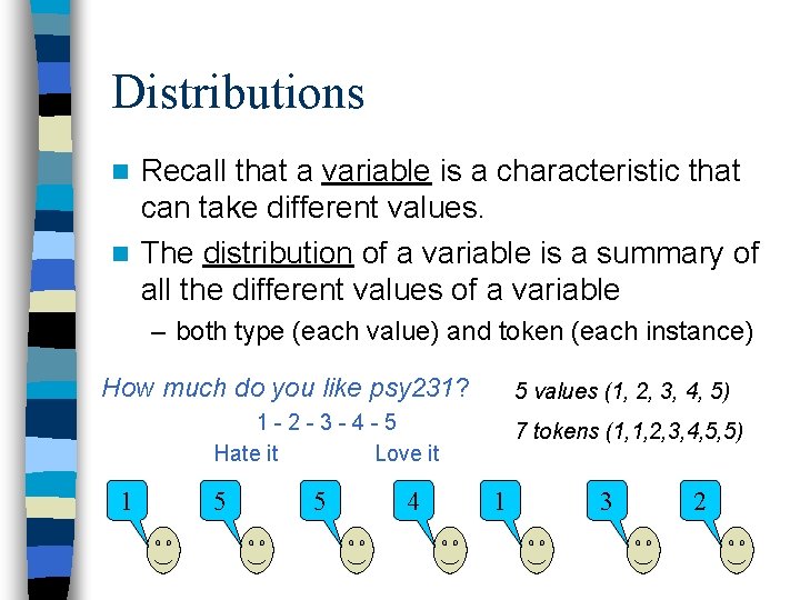 Distributions Recall that a variable is a characteristic that can take different values. n