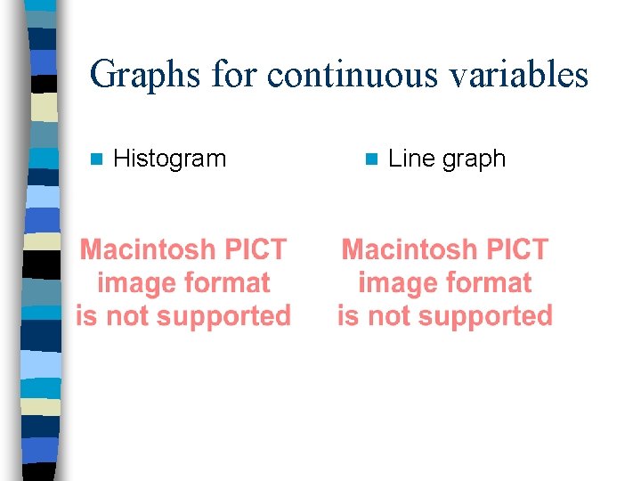 Graphs for continuous variables n Histogram n Line graph 