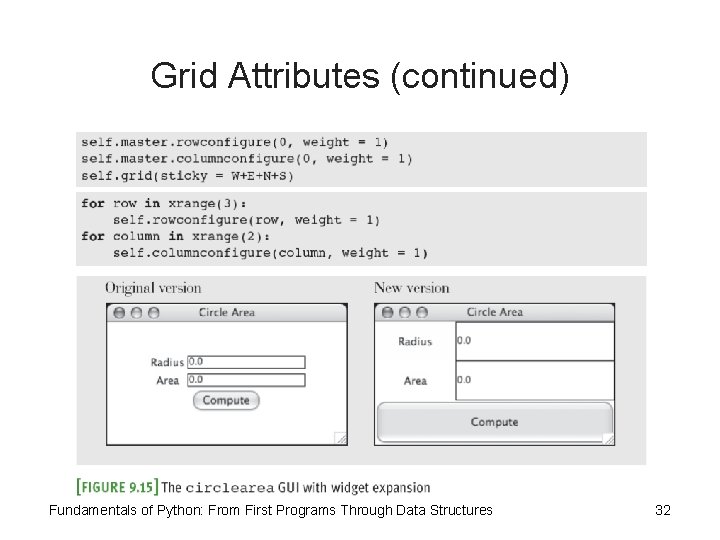 Grid Attributes (continued) Fundamentals of Python: From First Programs Through Data Structures 32 