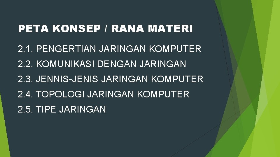 PETA KONSEP / RANA MATERI 2. 1. PENGERTIAN JARINGAN KOMPUTER 2. 2. KOMUNIKASI DENGAN