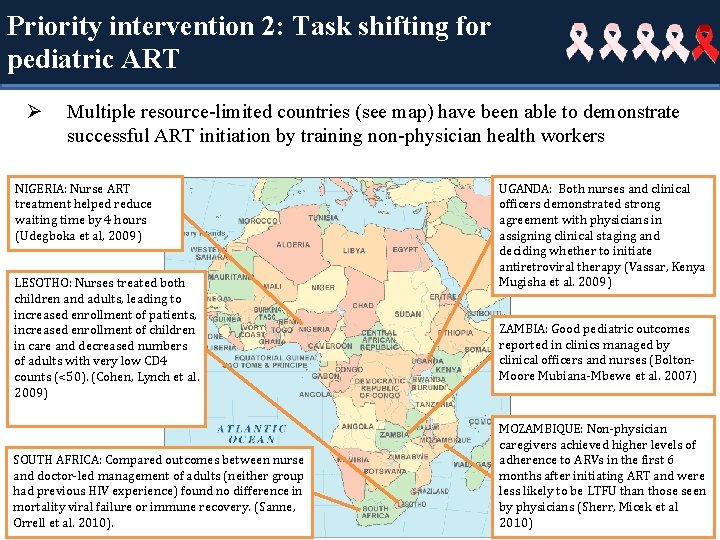 Priority intervention 2: Task shifting for pediatric ART Ø Multiple resource-limited countries (see map)