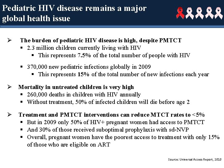 Pediatric HIV disease remains a major global health issue Ø The burden of pediatric