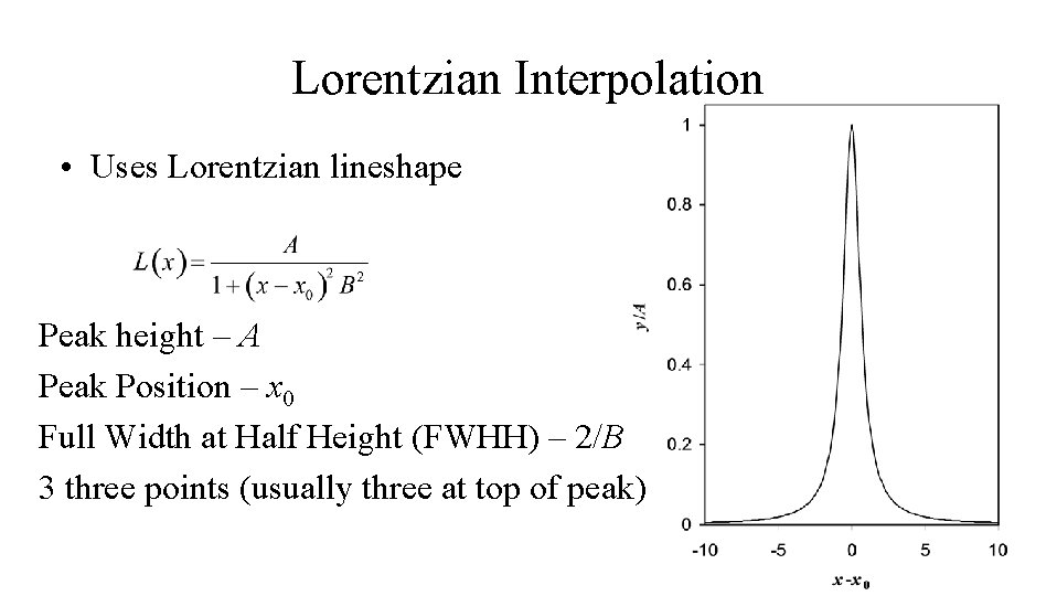 Lorentzian Interpolation • Uses Lorentzian lineshape Peak height – A Peak Position – x Lorentzian Interpolation • Uses Lorentzian lineshape Peak height – A Peak Position – x