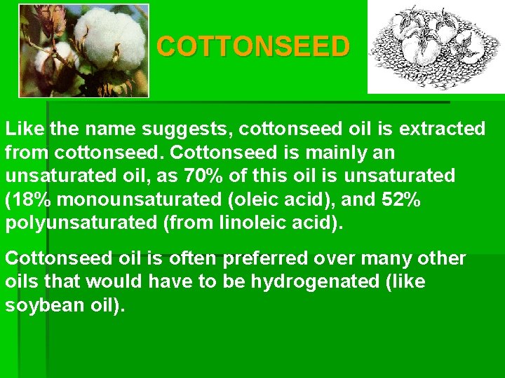 COTTONSEED Like the name suggests, cottonseed oil is extracted from cottonseed. Cottonseed is mainly