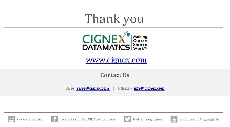 Thank you www. cignex. com Contact Us Sales: sales@cignex. com | Others – info@cignex.