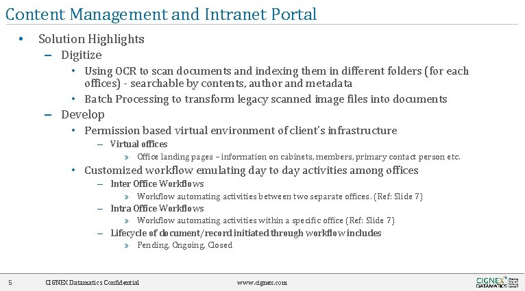 Content Management and Intranet Portal • Solution Highlights – Digitize • Using OCR to