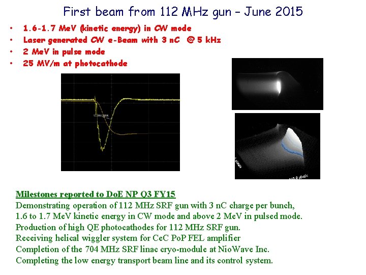First beam from 112 MHz gun – June 2015 • • 1. 6 -1.