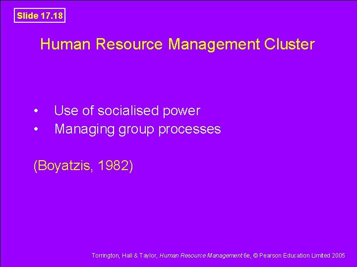 Slide 17. 18 Human Resource Management Cluster • • Use of socialised power Managing