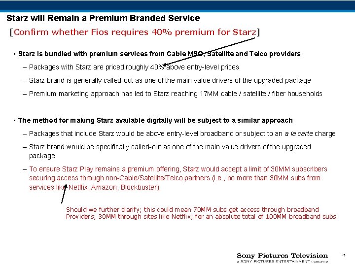 Starz will Remain a Premium Branded Service [Confirm whether Fios requires 40% premium for