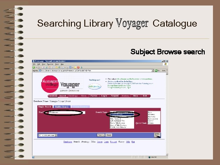 Searching Library Catalogue Subject Browse search 