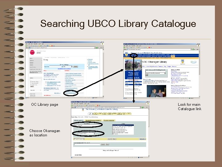 Searching UBCO Library Catalogue OC Library page Choose Okanagan as location Look for main