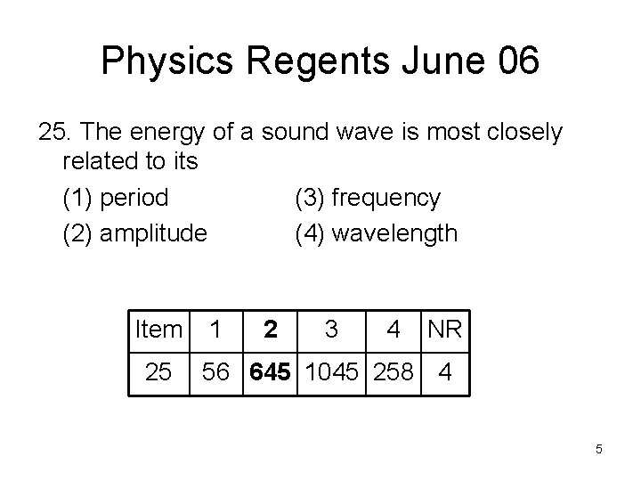 Physics Regents June 06 25. The energy of a sound wave is most closely