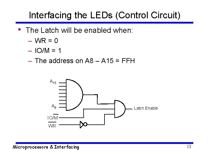 Interfacing the LEDs (Control Circuit) • The Latch will be enabled when: – WR