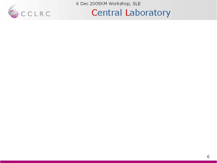 6 Dec 2005 KM Workshop, SLE Brian Matthews Central Laboratory 6 6 Dec 2005 KM Workshop, SLE Brian Matthews Central Laboratory 6