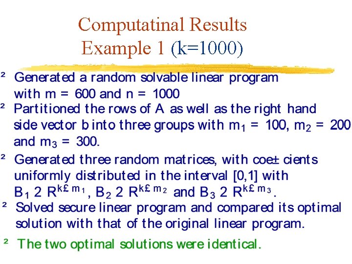 Computatinal Results Example 1 (k=1000) 