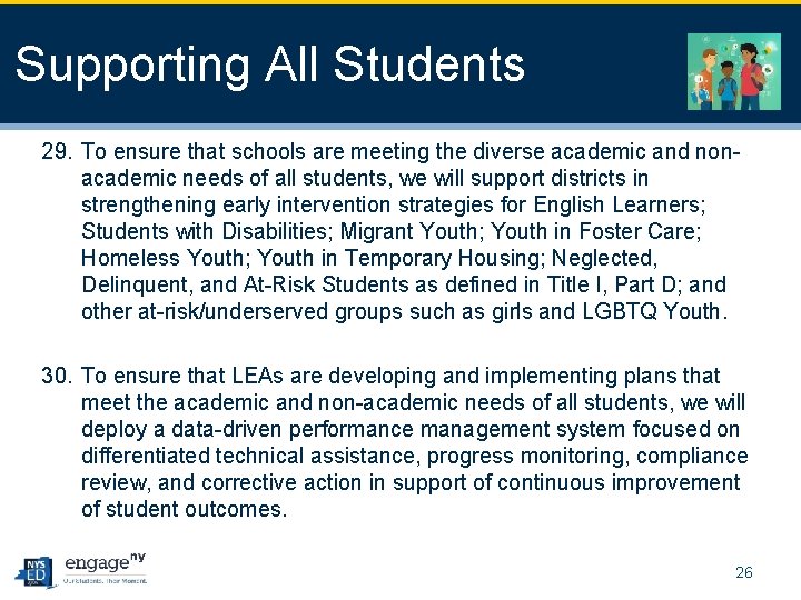 Supporting All Students 29. To ensure that schools are meeting the diverse academic and