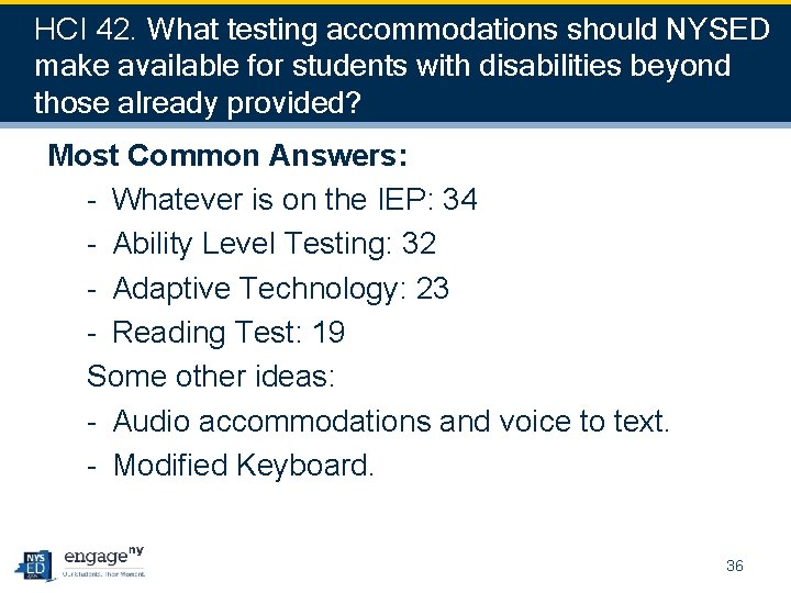 HCI 42. What testing accommodations should NYSED make available for students with disabilities beyond