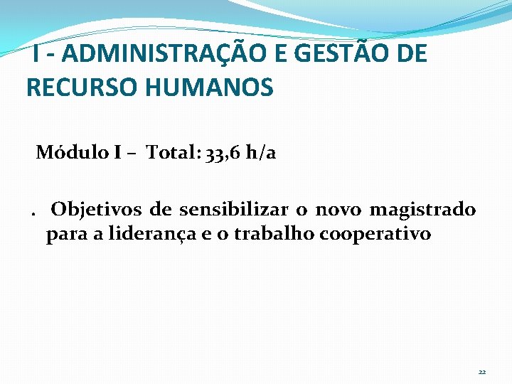 I - ADMINISTRAÇÃO E GESTÃO DE RECURSO HUMANOS Módulo I – Total: 33, 6