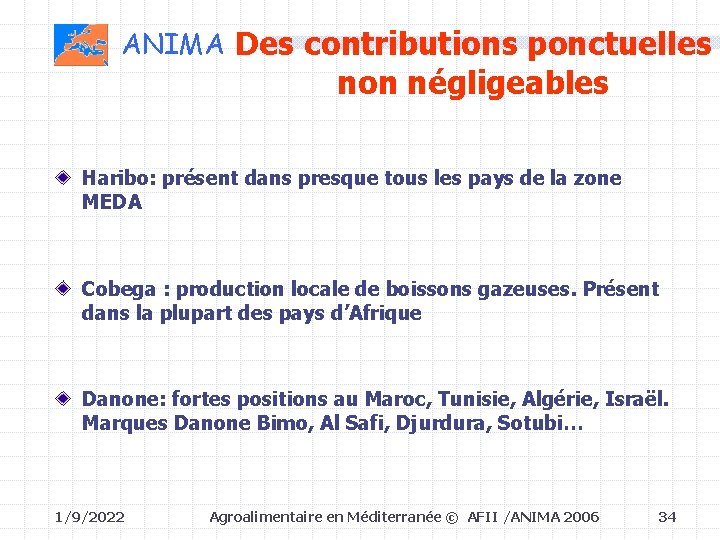 ANIMA Des contributions ponctuelles non négligeables Haribo: présent dans presque tous les pays de