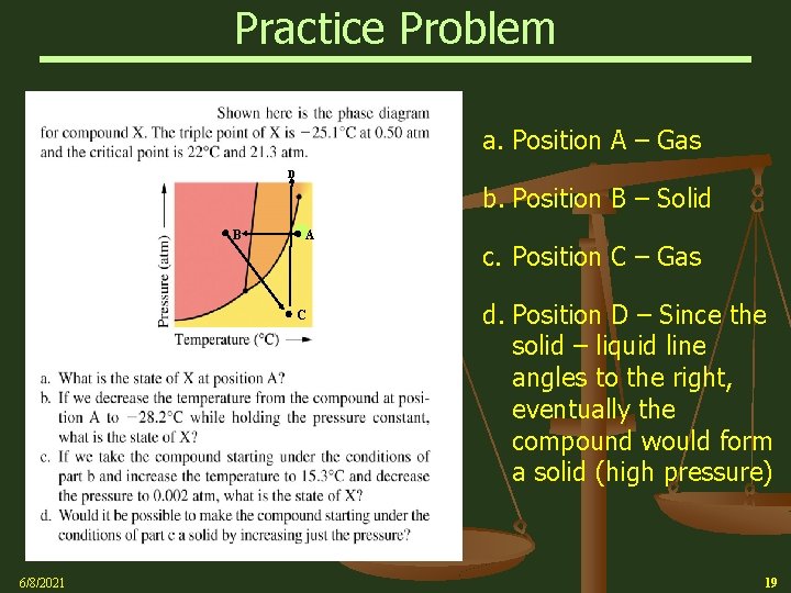 Practice Problem a. Position A – Gas D liquid B solid 0. 5 atm