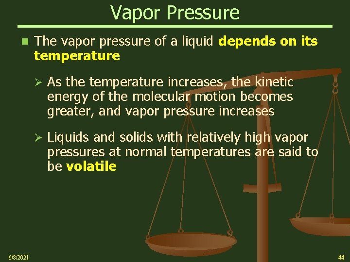 Vapor Pressure n 6/8/2021 The vapor pressure of a liquid depends on its temperature