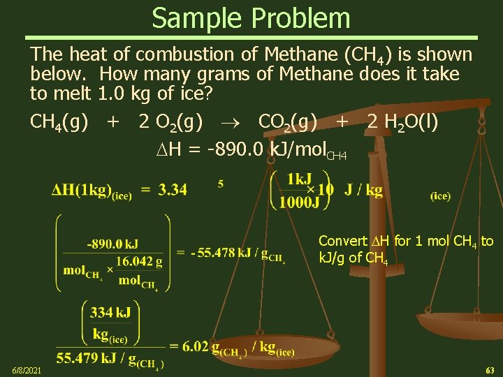 Sample Problem The heat of combustion of Methane (CH 4) is shown below. How