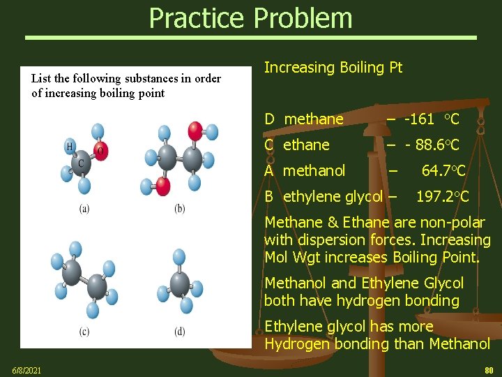 Practice Problem List the following substances in order of increasing boiling point Increasing Boiling