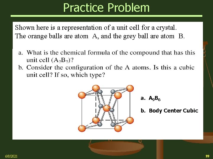 Practice Problem Shown here is a representation of a unit cell for a crystal.