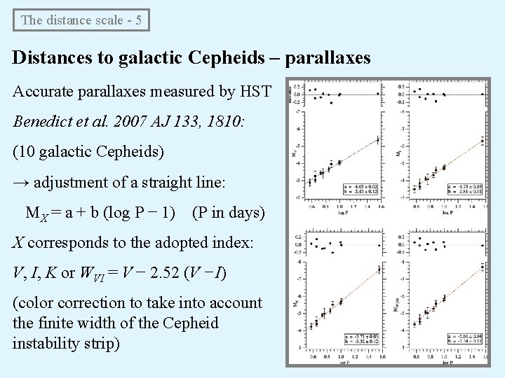 The distance scale - 5 Distances to galactic Cepheids – parallaxes Accurate parallaxes measured