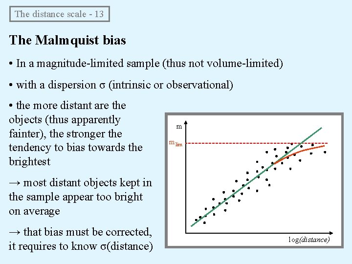 The distance scale - 13 The Malmquist bias • In a magnitude-limited sample (thus