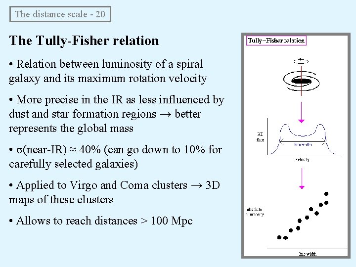The distance scale - 20 The Tully-Fisher relation • Relation between luminosity of a