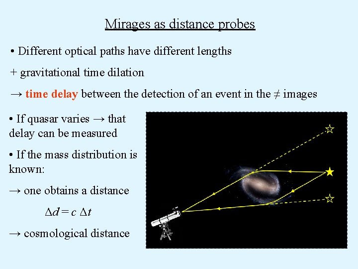 Mirages as distance probes • Different optical paths have different lengths + gravitational time