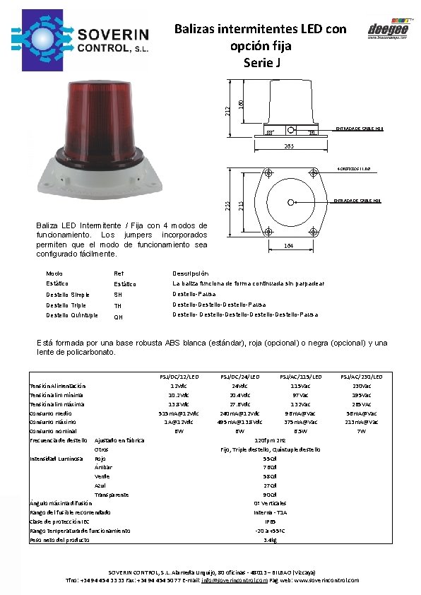 160 Balizas intermitentes LED con opción fija Serie J 212 LED Beacons Series J