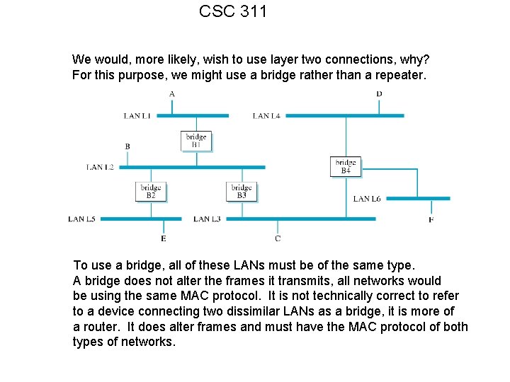 CSC 311 We would, more likely, wish to use layer two connections, why? For